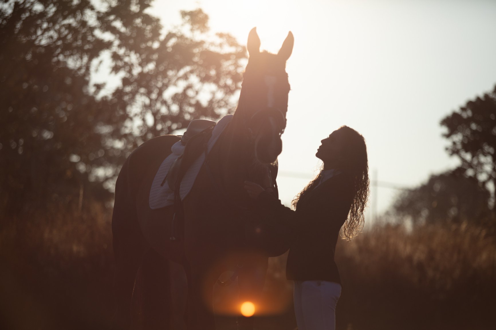 Silouette of woman with her horse